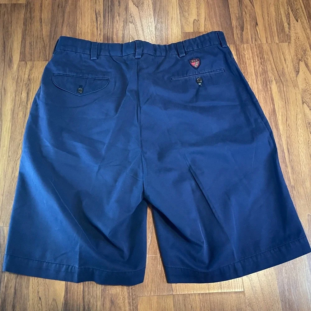 Polo Ralph Lauren Golf Mens 34 Fairway Shorts Navy Blue Pleated Cotton Twill
